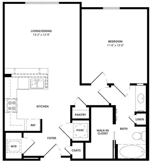 a floor plan for a two bedroom apartment at The Steelyard Apartments