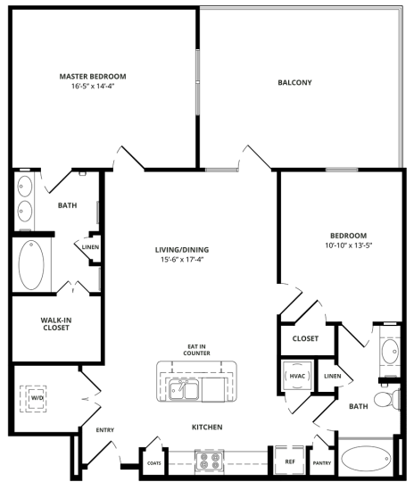 the floor plan for a two bedroom apartment at The Steelyard Apartments