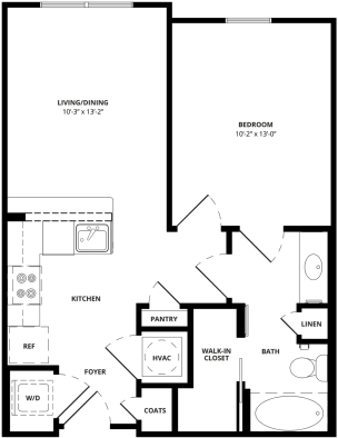 a floor plan of a two bedroom apartment at The Steelyard Apartments