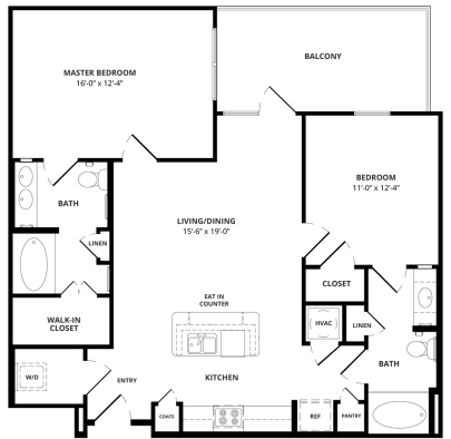 the floor plan for a two bedroom apartment at The Steelyard Apartments