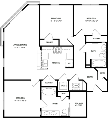 floor plan for a two bedroom apartment at The Steelyard Apartments