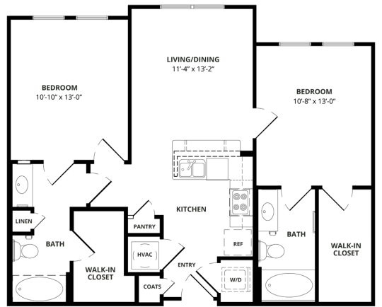 the floor plan for a two bedroom apartment at The Steelyard Apartments